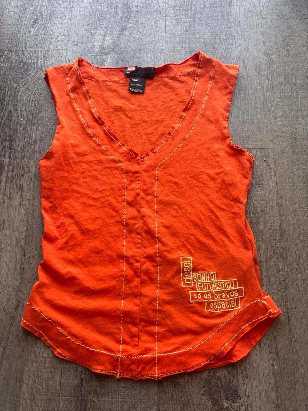 Diesel Vintage Orange Graphic Sleeveless V-Neck Tank Top Size XS